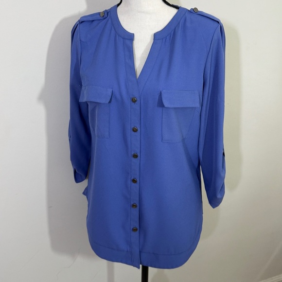 41 Hawthorn Royal Blue Button-Up Blouse sz m - Picture 1 of 12